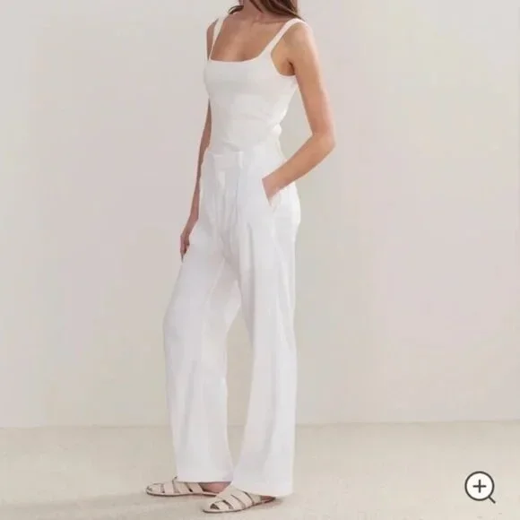Jenni Kayne Riley Linen Blend Pleated Front Relaxed Fit Trouser Pants White Sz 4 - Picture 2 of 13